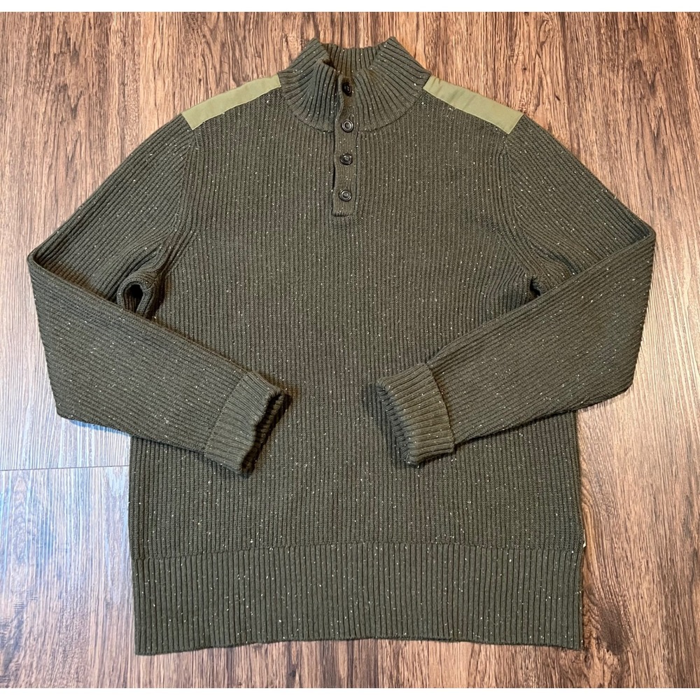 The North Face Mens Olive Green Marled Mock Neck Button Pullover Sweater Large